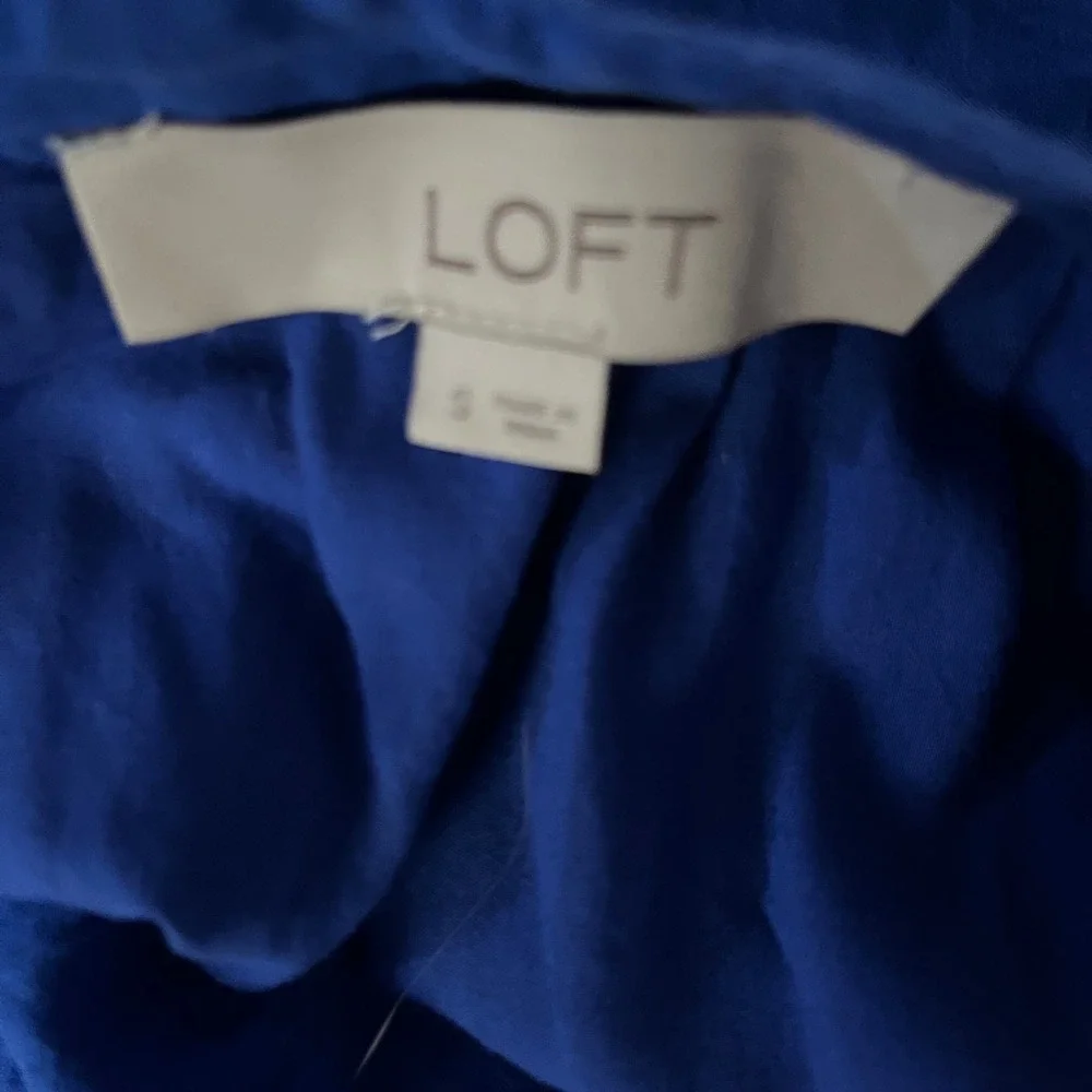 LOFT Ruffle Cuff Blouse V-Neck Long Sleeve Top Royal Blue Size‎ Small - Picture 3 of 4